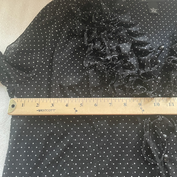 INC International Concepts Shirt Women XL Black Polka Dot Ruffle Sheer Button Up - Picture 5 of 9